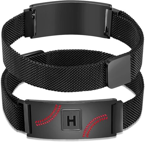 Father's Day Gifts Baseball Initial Bracelet Black/Sliver/Gold Stainless Steel A-Z Letter Charm Bracelets Adjustable Wristbands Baseball Gifts Idea for Players Team Lovers in Saudi Arabia