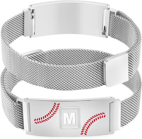 Father's Day Gifts Baseball Initial Bracelet Black/Sliver/Gold Stainless Steel A-Z Letter Charm Bracelets Adjustable Wristbands Baseball Gifts Idea for Players Team Lovers in Saudi Arabia