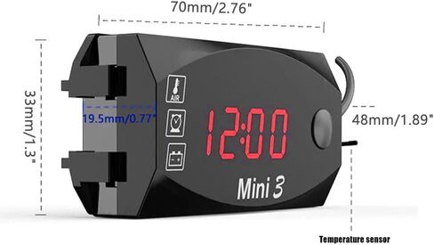 Meichoon 3 in 1 Car Digital Clock Voltmeter Thermometer 12V Waterproof Battery Voltage Monitor LED Large Screen Display for Motorcyclea Electric Vehicles Red in Kuwait