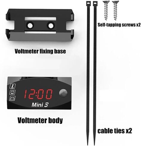 Meichoon 3 in 1 Car Digital Clock Voltmeter Thermometer 12V Waterproof Battery Voltage Monitor LED Large Screen Display for Motorcyclea Electric Vehicles Red in Kuwait