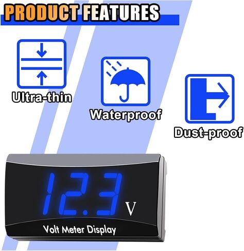 DC 12V Car Digital Voltmeter Gauge, Waterproof Car LED Display Voltage Gauge Meter, Power Energy LED Voltage Volt Meter Universal for Motorcycle Car Battery Voltage Monitor (Blue) in Saudi Arabia