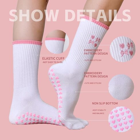 Pilates Socks with Grips for Women,Cute Grippy Barre Ballet Non Slip Yoga Socks for Hospital Workout in Saudi Arabia