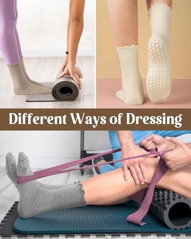 5 Pairs Ruffle Pilates Yoga Socks with Grips for Women, Cute Cotton Frilly Cuff Non Slip Grippy Athletic Crew Socks in Kuwait