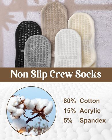 5 Pairs Ruffle Pilates Yoga Socks with Grips for Women, Cute Cotton Frilly Cuff Non Slip Grippy Athletic Crew Socks in Kuwait