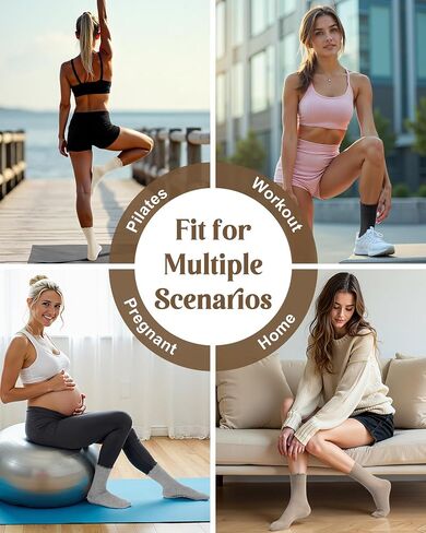 5 Pairs Ruffle Pilates Yoga Socks with Grips for Women, Cute Cotton Frilly Cuff Non Slip Grippy Athletic Crew Socks in Kuwait