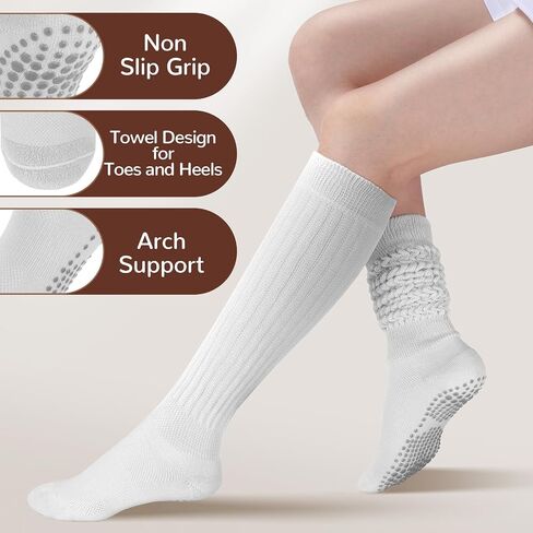 3 Pairs Grip Pilates Socks for Women, Non Slip Yoga Slouch Socks Barre Workout Scrunch Socks in Saudi Arabia