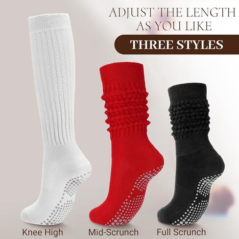 3 Pairs Grip Pilates Socks for Women, Non Slip Yoga Slouch Socks Barre Workout Scrunch Socks in Saudi Arabia