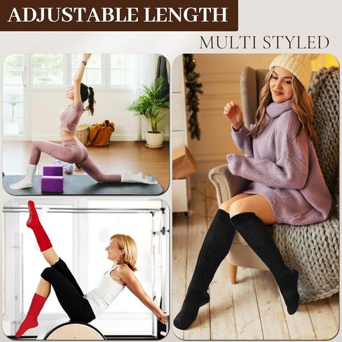 3 Pairs Grip Pilates Socks for Women, Non Slip Yoga Slouch Socks Barre Workout Scrunch Socks in Saudi Arabia