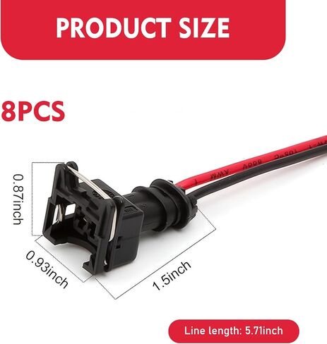 Fuel Injector Connector, Waterproof Shell + Copper Core Plug Standard Specification Injector Socket, with Extended Pigtail Wiring Harness, Universal for Cars Trucks (Black) in Saudi Arabia