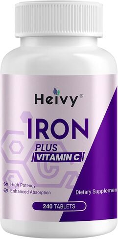 Ferrous Sulfate 325mg (Iron 65mg), High Potency Iron Supplement for Women and Men, Iron Pills with Vitamin C, Ferrous Sulfate, Non-GMO - 240 Tablets Made in USA in Saudi Arabia