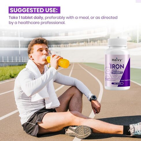 Ferrous Sulfate 325mg (Iron 65mg), High Potency Iron Supplement for Women and Men, Iron Pills with Vitamin C, Ferrous Sulfate, Non-GMO - 240 Tablets Made in USA in Saudi Arabia