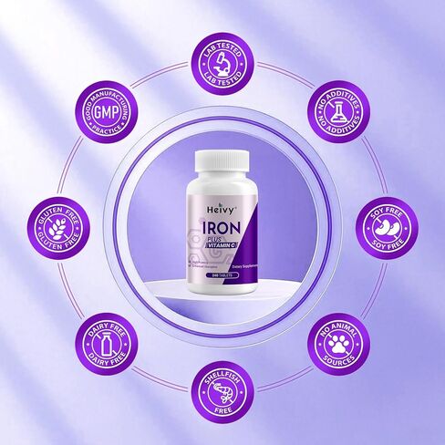 Ferrous Sulfate 325mg (Iron 65mg), High Potency Iron Supplement for Women and Men, Iron Pills with Vitamin C, Ferrous Sulfate, Non-GMO - 240 Tablets Made in USA in Saudi Arabia