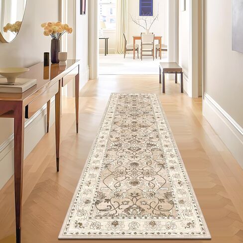 Yamaziot Washable Runner Rug, 2x8 Non-Slip Vintage Floral Hallway Rug with Rubber Backing, Low Pile Non-Shedding Soft Distressed Carpet Runner for Bedroom, Kitchen, Laundry, Entrance in Saudi Arabia