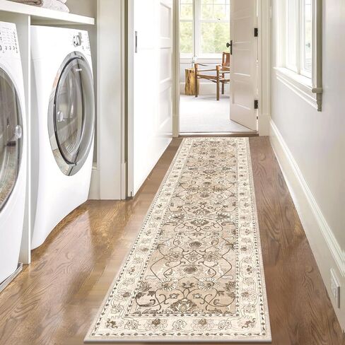 Yamaziot Washable Runner Rug, 2x8 Non-Slip Vintage Floral Hallway Rug with Rubber Backing, Low Pile Non-Shedding Soft Distressed Carpet Runner for Bedroom, Kitchen, Laundry, Entrance in Saudi Arabia