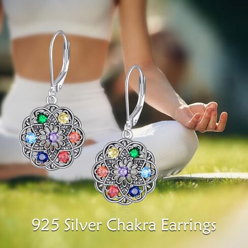 Mandala Chakra Earrings for Women 925 Sterling Silver 7 Chakra Yoga Lotus Dangle Earrings Chakra Jewelryfor Women in Kuwait