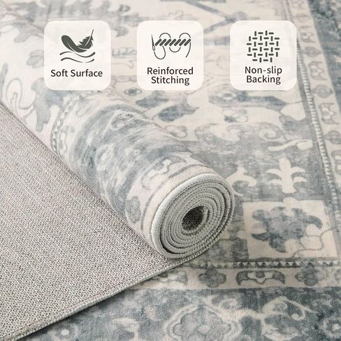 Area Rugs 5x7, Washable Rugs for Living Room, Vintage Boho Light Blue Rug for Office, Dining Room, Kids Room and Farmhouse, Durable Low Pile Non-Slip Area Rug for High Traffic Areas in Saudi Arabia