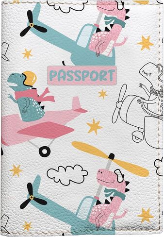 White Passport Cover For Kids, Vegan Leather Holder for Children, Travel Dinosaur Birthday Gift for Little Boys and Girls in Saudi Arabia
