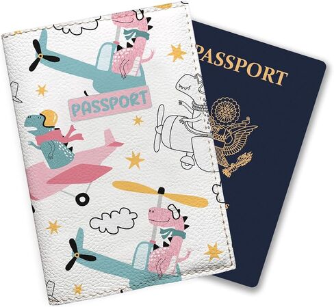White Passport Cover For Kids, Vegan Leather Holder for Children, Travel Dinosaur Birthday Gift for Little Boys and Girls in Saudi Arabia