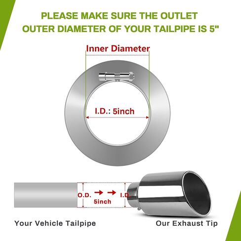 AutoSaver88 5 إلى 8 بوصة طرف العادم ديزل ، 5 "مدخل 8" منفذ 15 "الطول الكلي نصائح العادم المصقول من الفولاذ المقاوم للصدأ ، عالمي ل 5 بوصات قطره ، الترباس على in Saudi Arabia