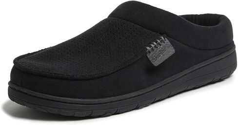 Dearfoams Men's Brendan Microfiber Suede Clog Slipper, Black (Perforated), Medium Wide in Saudi Arabia