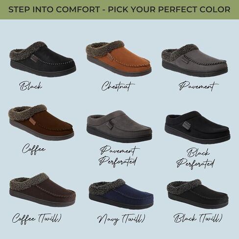 Dearfoams Men's Brendan Microfiber Suede Clog Slipper, Black (Perforated), Medium Wide in Saudi Arabia