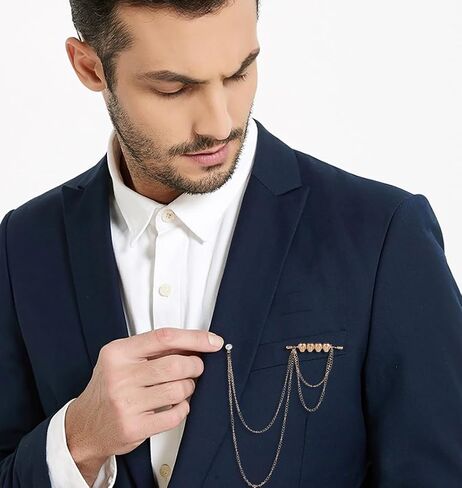 Skull Head Lapel Brooch with Hanging Long Chain Collar Button Pin for Women Men Suit Tuxedo Tie Shirt Coat Backpack Brooches Pins Vintage Halloween Festival Holiday Tassel Jewelry Gifts Clothes Accessories Clips in Saudi Arabia