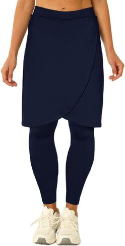 Fisoew Women's Knee Length Athletic Skirt with Leggings Wrap Gym Workout Golf Tennis Skorts with Pocket in Saudi Arabia