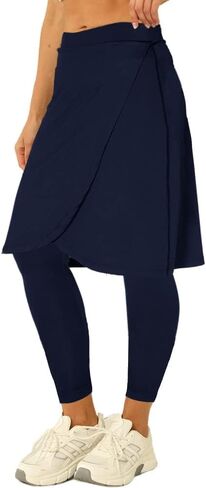 Fisoew Women's Knee Length Athletic Skirt with Leggings Wrap Gym Workout Golf Tennis Skorts with Pocket in Saudi Arabia