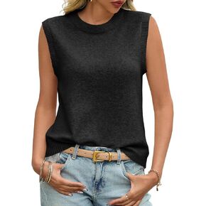 Saodimallsu Womens Sleeveless Sweater Vest Summer Casual Cap Sleeve Crew Neck Loose Knit Lightweight Pullover Tank Tops