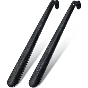 ZOMAKE Shoe Horn Long Handle 16.5 Inch, Stainless Steel, Metal Shoe Horn for Seniors, Chausse Pied Long Manche for Elderly, Men, Women(Black, Pack of 2)