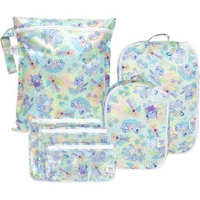Bumkins Packing Cubes and Wet Bag and TSA Approved Pouches for Travel Bag, Organize Luggage with Compression Bags, Essential Traveling Accessories to Pack Clothes, 6-pc Disney Stitch