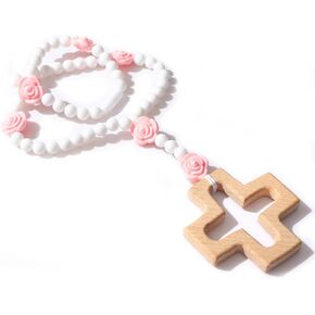 WAOUH Cross Silicone Rosary - My First Rosary with a Cross, Floral Silicone Beads Baptism Gift, Catholic Children's First Silicone Rosary, Christian Communion Chewy Rosary