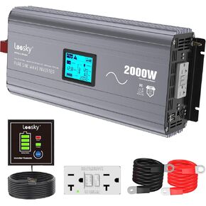 Leesky 1000W Pure Geby Wave inverter 12V DC إلى 120 فولت AC محول AC مع Vuses معتمد من LCD عن بُعد UL متوافقة مع بطارية الليثيوم Starlink للسيارة RV Truck Solar Home Off-Grid Use-Grid