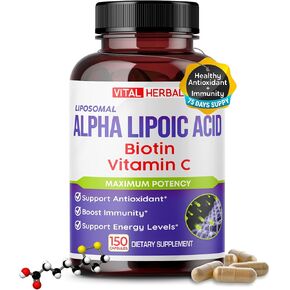 VITAL HERBAL Liposomal Alpha Lipoic Acid with Biotin, Vitamin C- Maximum Potency - Supports Immunity, Energy Levels- Made in The USA