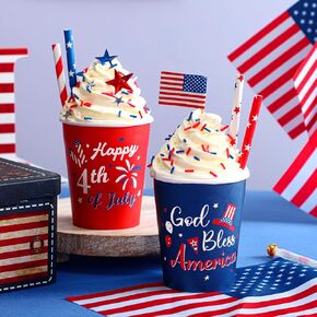 2 Pack 4th of July Tiered Tray Decor Faux Whipped Cream Cups Independence Day Decorations Patriotic Kitchen Table Centerpiece USA Flag Tray Decor for Home Decorative Trays