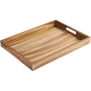 Wooden Serving Tray with Handles, Serving Platter 15.7x11.4 Inch Food Drinks Tray for Coffee Table,Decorative Storage Tray for Entertaining, Breakfast Tray in Bed,Lunch,Dinner,BBQ(Brown)