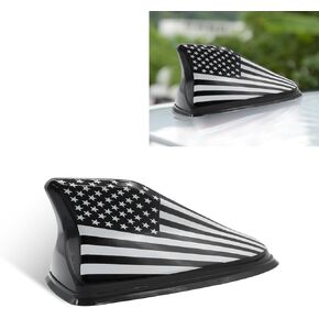 ZKFAR 1 PC American Flag Car Shark Fin Antenna Cover, 6.3In x 3.1In Waterproof ABS Hole-Free FM Signal Amplifier with Adhesive, Universal Vehicle Antennae Decoration Replacement (Black)