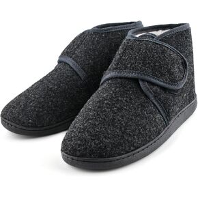 Mens Winter Warm Fuzzy Cozy Memory Foam Hook & Loop House Shoes Diabetic Arthritis Edema Swollen Indoor Outdoor Comfortable Adjustable Bootie Slippers
