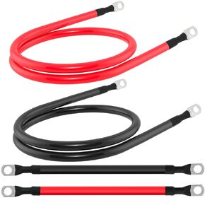 4 AWG Battery Cable 4 Gauge Battery Cables 4AWG Battery Power Inverter Wires Cables with 3/8 inch Lugs for Solar Systems, RVs, Campers, Travel Trailers, Cars (1FT + 2FT)