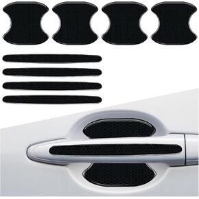 8PCS Car Door Handle Bowl Sticker, Reflective Anti-Scratch Auto Door Handle Cup Protector, Self-Adhesive Door Side Handle Paint Protective Film, Universal Vehicle Decoration Accessory (Black)