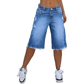 شورتات Flamingals Denim Bermuda للنساء العصرية Mid Rise Stepricty end ream rem long jean شورتات الصيف غير الرسمية