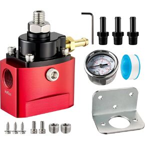 EVIL ENERGY Fuel Pressure Regulator 4.5-9PSI Adjustable Pressure Range, 3/8" NPT Bypass Return Fuel Regulator for carburetor with vacuum/boost reference line connection, Gauge and Fitting, Red