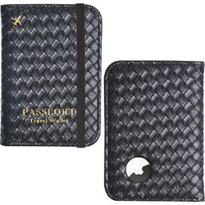 Passport Holder with Airtag Slot, Airtag Passport Wallet for Men Women, Slim Leather Passport Holder Case Family for Travel Anti-Lost(1-Lichee Black)