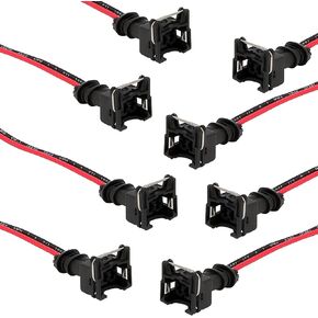 8 PCS Automobile Waterproof Shell + Copper Core Fuel Injector Connector, Standard Specification Injector Socket with Extended Pigtail Wiring Harness, Retrofit Accessories, for Cars (Black)