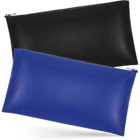 2 PCS Money Bag, 11 x 6.1 Inch PU Leather Cash Pouch with Zipper Money Organizer for Cash for Coins, Bills, Checks, Cosmetics, Tools, Secure Bank Bags