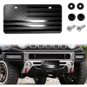 American Flag License Plate, Aluminum 3D Metal Embossed License Plate with USA Flag, Patriotic Embossed License Plate Bracket Frame Holder, 6 x 12 Inch (Black)