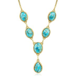 Ross-Simons Turquoise y-Necklace بالذهب 18kt على الجنيه الاسترليني. 18 بوصة
