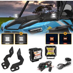 Weisen 3 "Amber White LED LID LIGHT KIT مع تسخير الأسلاك DT وأقواس Mount Mount ، وأضواء عمل مكعب ستروب متوافقة مع Polaris RZR 800 900 XP 1000 2008-2023