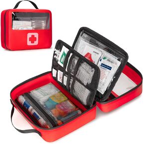 Waterproof Empty First Aid Bag with a Detachable Panel, Small Medical Bag with Molle System, Red (Bag Only)