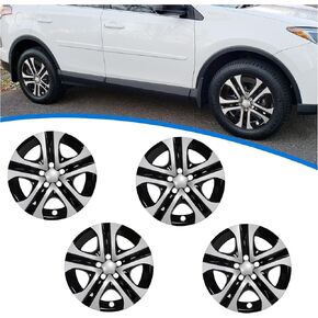 Ecotric 17 "Hubcaps Wheel Covers Gamins متوافق مع 2013-2018 Toyota RAV4 LE ، R17 Wheel Rim Cover ، 5 Spoke ، Silver/Black Plastic - مجموعة من 4
